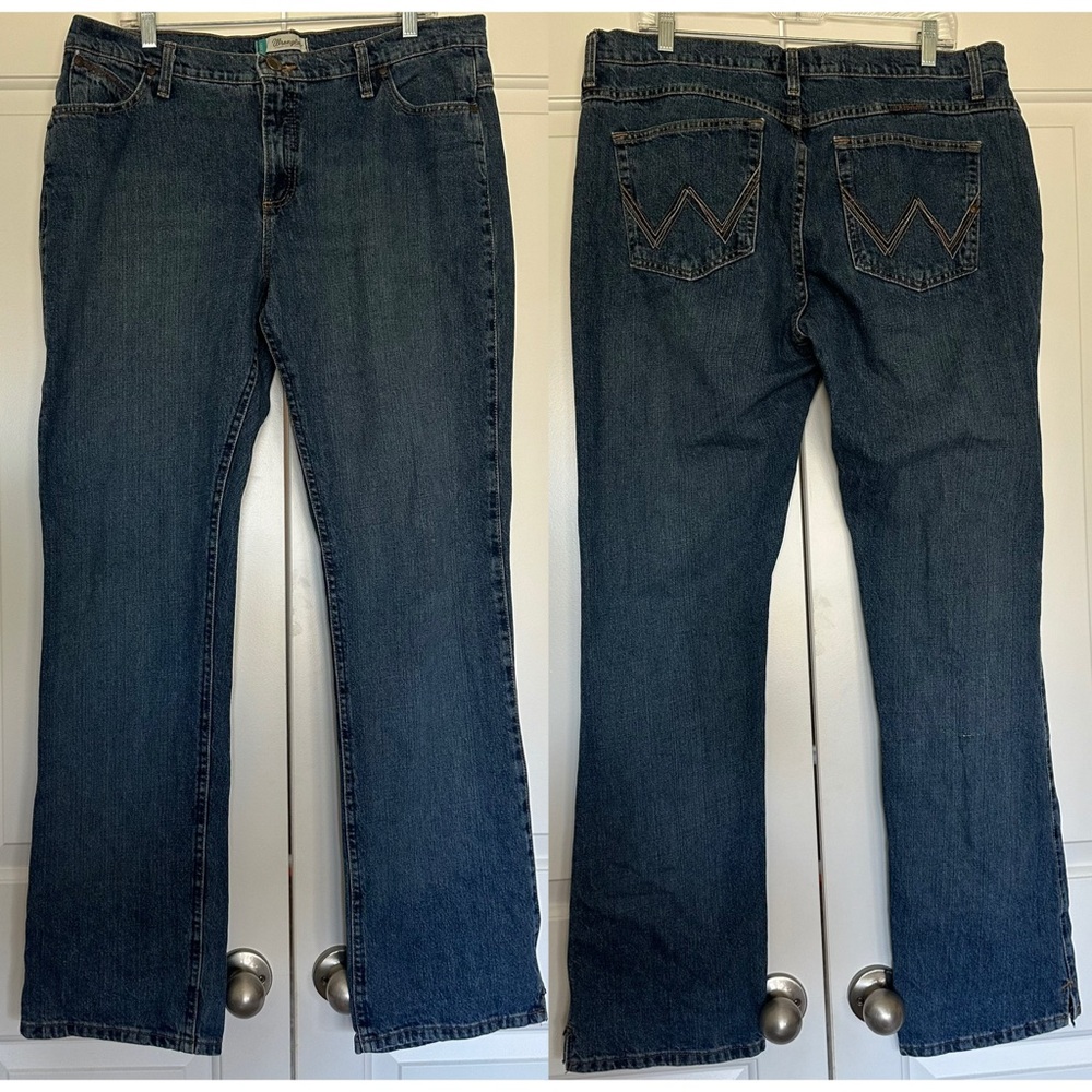 Wrangler Cash Waist Bootcut Blue Riding Jeans Womens‎ Sz 15/16 × 34 Cowgirl Cut